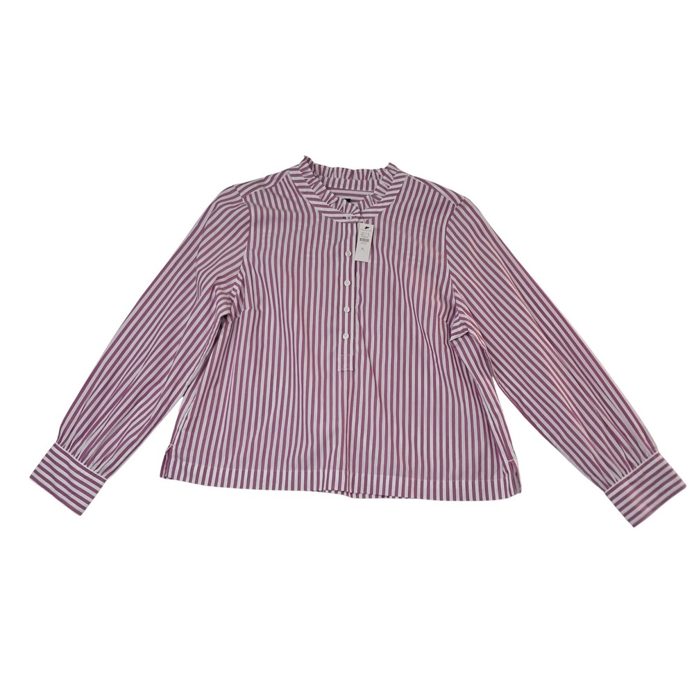 NWT Talbots Blouse Womens Large Petite Pink Striped Ruffle Neck Work Preppy